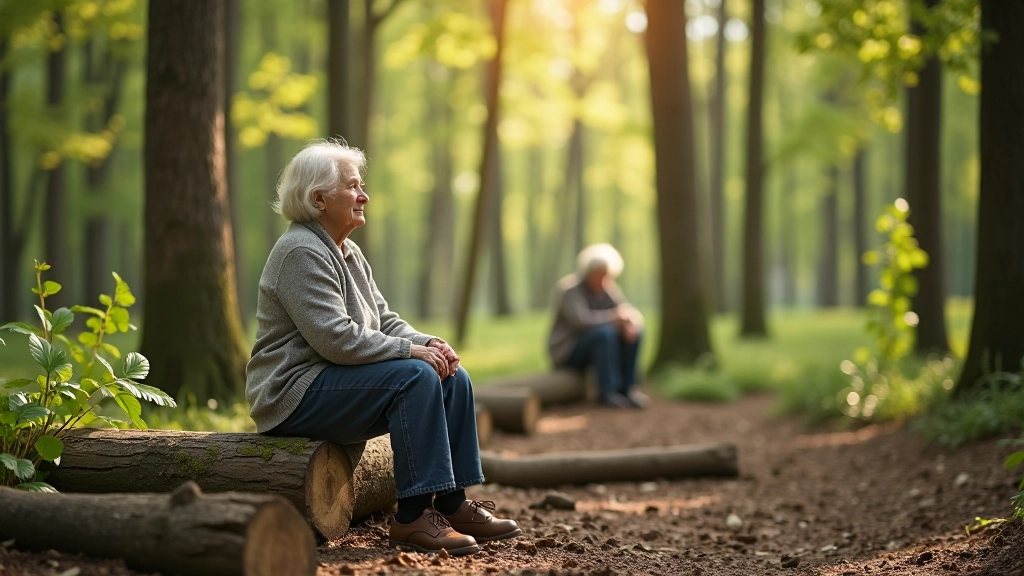 Seniori relaksējušies meža vidē